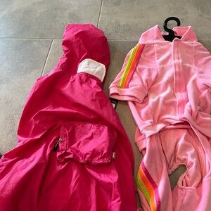 Pink Hooded Jacket and Rainbow Onesie for dogs